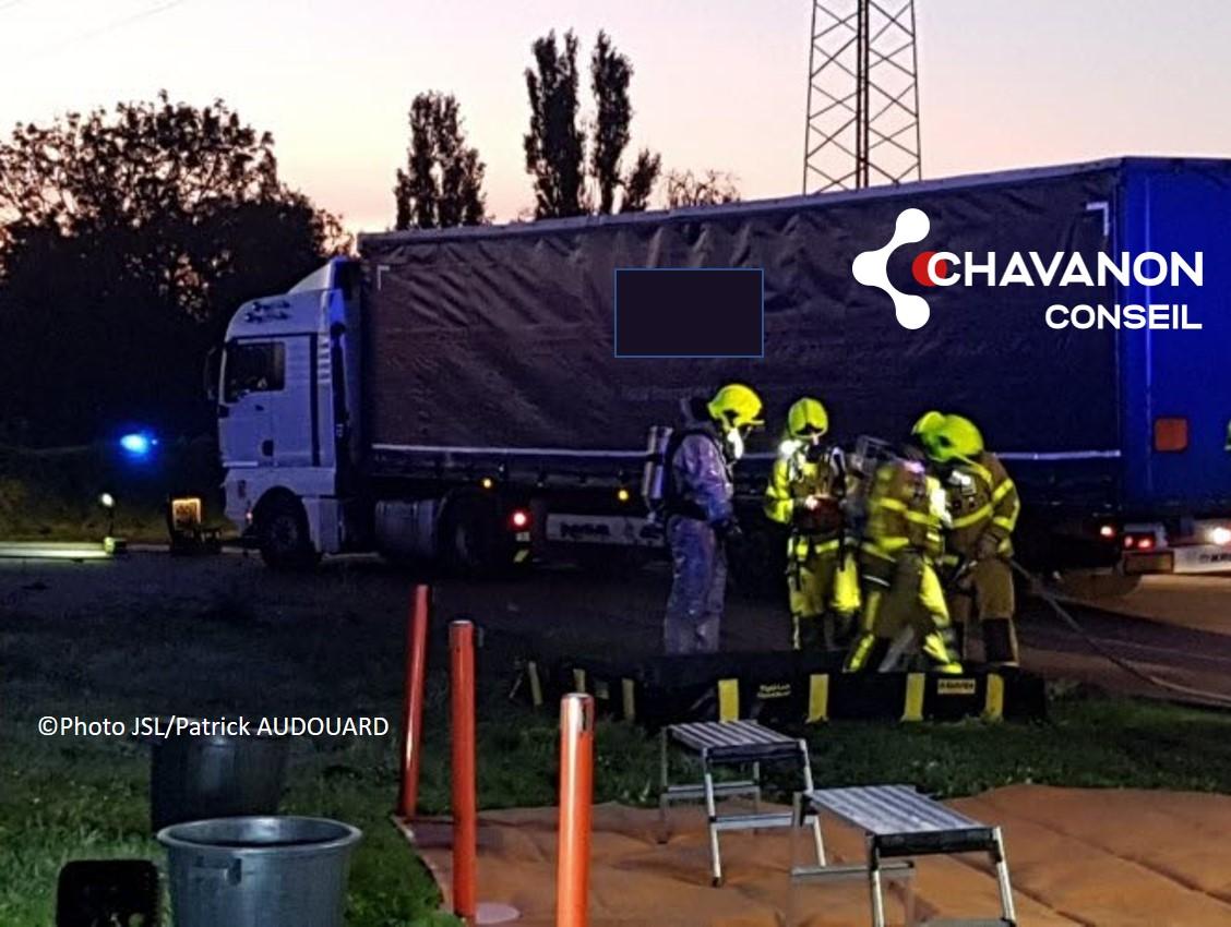 Déversement de 1200 L de produit corrosif lors d'un accident de la route aujourd'hui 17/10/21 en Saône et Loire