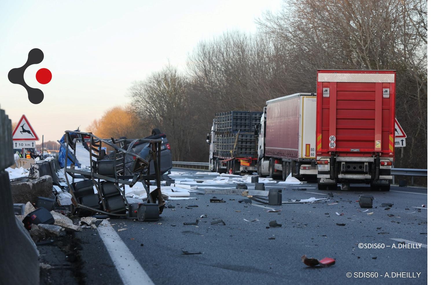 Transport de bouteilles de gaz : accident le 29/11/2021 sur l'A1, à proximité de Compiègne